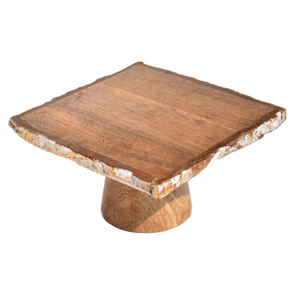 Base para Pastel de Madera Hecha a Mano con Borde de Corteza Natural, Pedestal Ecológico de Madera de Mango Sólida para Bodas, Eventos y Decoración del Hogar - Product Image 1