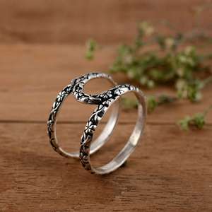 Handmade 925 Sterling <b>Silver</b> Oxidized Floral Vine <b>Ring</b> <b>Adjustable</b> Boho Double Band Arthritis Splint Vintage Flower Engraved - Product Image 3
