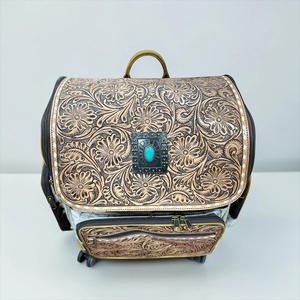 Ensemble de bagages et de porte-documents en cuir artisanal de haute qualité, sacs à roulettes floraux de style western avec valise de voyage vintage en cuir de vachette - Product Image 3