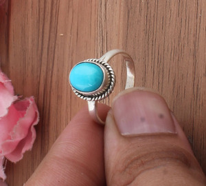 925 Sterling <b>Silver</b> Bezel Setting <b>Ring</b> Turquoise Oval Cut Handmade Classic Boho Dainty <b>Solitaire</b> <b>Ring</b> Certified Wedding Party - Product Image 3