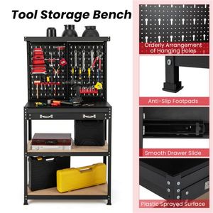 Garage Workbench with Drawer Tool Table for Organization and Convenience Metal Workbench Shelves - Product Image 6