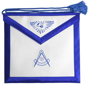 Tablier de maître de la franc-maçonnerie bleu - Tissus de qualité supérieure avec pompons bleus, et services d'embroidery professionnels. - Product Image 3