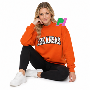 Sudadera con Cuello Alto Estilo Arkansas, Personalizada con Apliques de Letras, Bordado de Alta Calidad, Color Naranja - Product Image 1