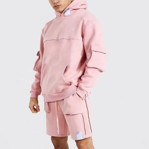 Impression sérigraphique personnalisée du logo sur toute la tenue pour hommes, vêtements de sport, ensemble court, sweats à capuche zippés de haute qualité, respirants. - Product Image 6