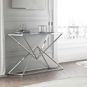 Luxury Stainless Steel <b>Console</b> <b>Table</b> with Tempered <b>Glass</b> Top Modern Entryway Hallway <b>Table</b> Contemporary Furniture - Product Image 3