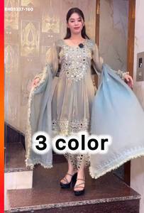 Designer Fancy Silk with Embroidered & Real Mirror Readymade Dhoti-Short Round <b>Kurti</b>-Dupatta Collection At Wholesale Rate - Product Image 3