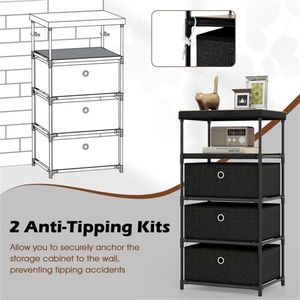 Industrial Wood Top Metal Frame Anti-Tipping 3-Drawer Fabric Storage <b>Cabinet</b> Removable Foldable Drawers <b>Rustic</b> Bro Living Room - Product Image 5