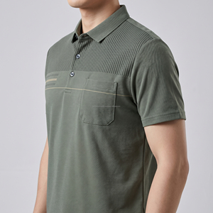 Polo Personalizado para Hombre con Bolsillo, Rayas Verticales Texturizadas, Verde Oliva, Transpirable, Algodón Piqué, Manga Corta, para Golf - Product Image 4
