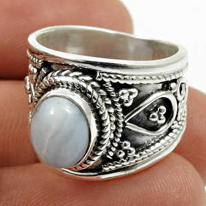 Anillo de Plata de Ley 925 Recién Llegado, Hecho a Mano con Piedra de Ágata Azul Natural, Joyería, Regalo Más Vendido para Ella, Anillo Boho de Diseñador - Product Image 3