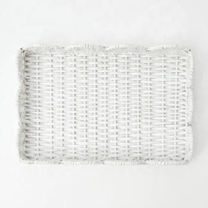 Vente en gros Plateau de service en rotin blanc Plateau en rotin festonné tissé à la main OEM tressé Personnaliser Design Bas quantité minimale de commande Acceptable du Vietnam - Product Image 3