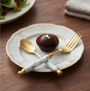 Ensemble de couverts Glam Gold avec poignées en marbre, passe au lave-vaisselle, vaisselle de mariage, cuillère, fourchette, couteau, ensemble de couverts - Product Image 3