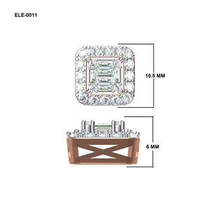 Boucles d'oreilles en diamant avec clous en diamant Baguette véritable Baguette élégante de luxe 14KT or jaune et blanc avec micro insertion géométrique - Product Image 4