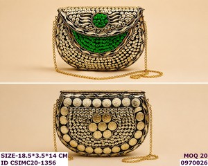 Handmade Mosaic Iron <b>Clutch</b> Pearl <b>Gold</b> Embellishments Satin Lining Shoulder Strap Multi-Function Designer Ethnic Evening Party - Product Image 4