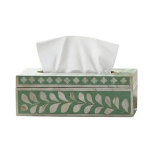 Caja de pañuelos rectangular de alta gama con incrustaciones de nácar y madera hecha a mano para decoración del hogar - Product Image 1