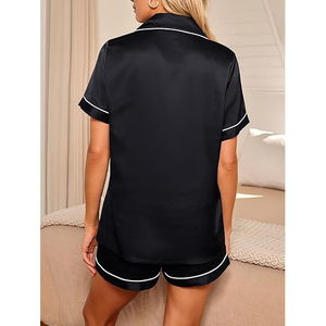 Conjunto de Pijama Corto con Cuello Solapa y Botones Delanteros para Mujer, Manga Corta, Suave, Transpirable, de Poliéster y Spandex - Product Image 3