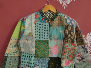 Quilted <b>Patchwork</b> <b>Jacket</b> Women's Mandarin Collar Full Sleeve Cotton Autumn Style Regular Length Patch Designs gift for her - Product Image 4