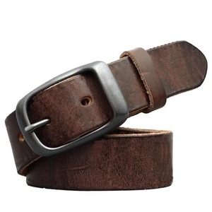 Cinturón de Cuero Vacuno de Primera Capa con Hebilla de Aleación de 3.7cm de Ancho para Hombre, Estilo Vintage para Jeans con Diseño Casual Sencillo - Product Image 3