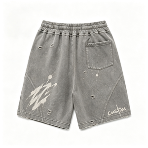 Pantalones Cortos de Algodón 100% para Hombre, Estilo Vintage, Lavados, Lisos, con Efecto Desgastado, Bajo Deshilachado, Cintura Elástica, Casuales, para Gimnasio y Correr - Product Image 5
