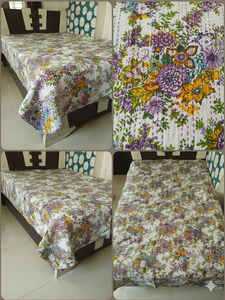 Cubrecama Estampado Floral con Aves, Estilo Bohemio, Moderno, para Todas las Estaciones, de Algodón, Patchwork, Hecho a Mano en Rajasthan, Blanco y Azul, para el Hogar - Product Image 2