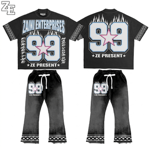 Conjunto de Pantalón y Camiseta de Verano para Hombre, 100% Algodón Tejido de 240 GSM, Ecológico, Negro y Blanco, Estilo Urbano Informal - Product Image 1