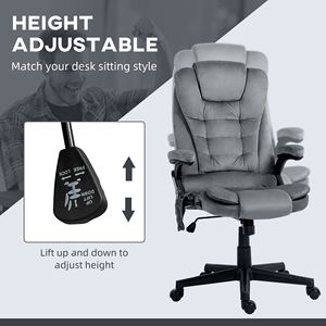 Sedia da Ufficio Direzionale Regolabile in Altezza a 6 Punti con Schienale Alto in Velluto Riscaldato e Massaggio Vibrante Grigio Scuro - Per Uso Domestico - Product Image 5