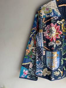 Chaqueta de algodón estilo bohemio con patchwork para mujer, cuello en V, botones frontales, manga larga, informal, con bolsillo, para todas las estaciones, ideal para regalo. - Product Image 4