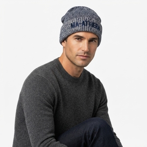 Custom <b>Navy</b> Gray Rib Knit <b>Beanie</b> Hat Winter Warm Cuffed Skull Cap With Embroidered Logo - Product Image 5