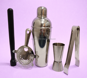 Wholesale Stainless Steel Cocktail Bar Tool Set – Bar Spoon, Peg Measure, PVC Muddler, <b>Ice</b> <b>Tong</b> & Strainer - Product Image 1
