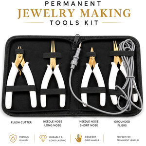 Professional Stainless Steel White Permanent Jewelry Making Tools Kit with Flush <b>Cutter</b> Long Nose Short Nose and Grounded Pliers - Product Image 1