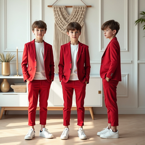 Custom Boys Burgundy 2 Piece Suit Formal Wedding <b>Ring</b> Bearer Party Blazer Pants Set - Product Image 2