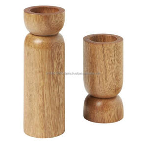 Wholesale Custom High Quality Solid Wood Candle Holder <b>Lantern</b> & Jar Set of 2 Mango Wood <b>Tealight</b> Holder & Decorative Candle Jar - Product Image 1