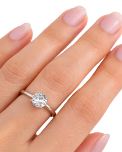 IGI Certified Round Brilliant Lab Created Diamond Engagement <b>Ring</b> Solitaire <b>Ring</b> 9K 10K Solid Gold Under Gallery Accent Diamonds - Product Image 5