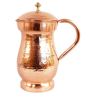 Carafe à eau artisanale 100% cuivre martelé avec couvercle à bouton en laiton, pichet ayurvédique en cuivre pour les bienfaits de l'eau alcaline naturelle - Product Image 3