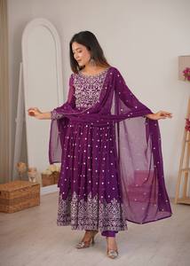 Launching New Design Trending Faux Georgette With Embroidery Sequence work Gown&Pent&dupatta Reddy To Wear Look - Product Image 3