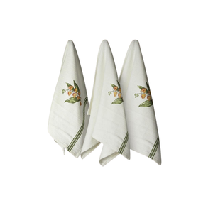 400-500 GSM Slub Weave <b>Biodegradable</b> Embroidered Cotton Kitchen Towels Floral Pattern Green Trim Rectangle Shape Washable Rags - Product Image 1