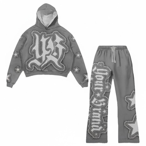 Ensemble de survêtement streetwear Y2K personnalisé pour homme, sweat à capuche brodé et pantalon évasé ample, style vintage hip-hop, coupe décontractée, vêtements d'hiver - Product Image 6
