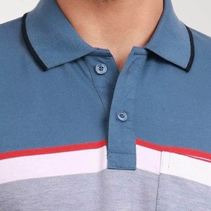 เสื้อโปโลผู้ชายสีน้ำเงินลายทางถัก แขนสั้น สวมใส่สบาย ทรงปกติ ระบายอากาศได้ดี ผ้าคอตตอนเจอร์ซีย์ มีกระเป๋า  สามารถปรับแต่งได้ - Product Image 6