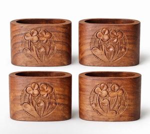 <b>Hand</b> Crafted Square Wood Napkin <b>Holders</b>, Vintage Carved Wood Napkin <b>Ring</b> Floral Rustic Folk Art Dining, Rustic Napkin - Product Image 1