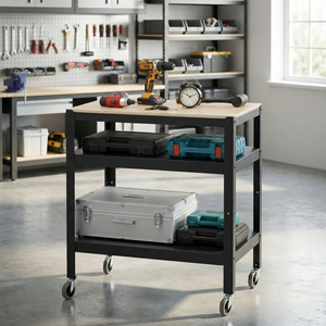 Chariot de rangement métallique roulant à 3 niveaux OEM, avec plateau en plastique à quatre roues, conteneur robuste pour la maison, organisateur de meubles - Product Image 1