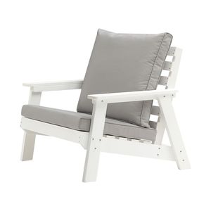 Sofá Individual para Exteriores Resistente a la Intemperie con Cojín Blanco/Gris, Silla de Jardín HIPS - Product Image 2
