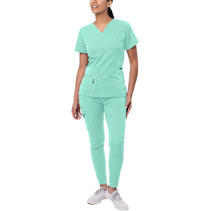 Ensemble de Blouse et Pantalon Médical Personnalisé à Manches Courtes pour Femme, Collection 2025 – Tenue d'Infirmière et d'Hôpital en Polyester Coton de Haute Qualité, Vêtements de Travail - Product Image 1