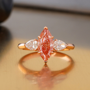 1.62 CT Vivid Red Marquise Cut Lab Grown Diamond <b>Ring</b> 14K Gold Rare Color <b>Statement</b>-Fashionable <b>Statement</b> <b>Ring</b> - Product Image 1