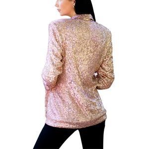 Veste blazer à paillettes de couleur unie pour femmes traitement fini - Product Image 2