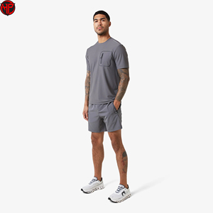 Shorts de course gris pour hommes, pantalons courts d'entraînement athlétique, shorts de sport à séchage rapide avec poche zippée, vente en gros - Product Image 4