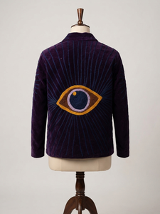 Purple Velvet Jacket, Evil Eye Embroidery, Mystic Embroidered Coat, Bohemian Statement Outerwear, <b>Celestial</b> <b>Clothing</b>, Festival - Product Image 2