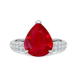 Anillo de Compromiso de Oro Sólido de 14K con Rubí en Forma de Pera Descentrado y Detalles de Diamantes, Joyería Fina Hecha a Mano y Personalizada para Boda - Product Image 1