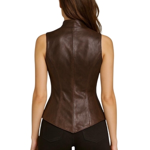 Chaleco de cuero marrón para mujer, estilo vintage, gótico, steampunk, victoriano, corsé ajustado sin mangas - Product Image 2