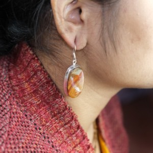 Boucles d'oreilles ovales en jaspe Norana naturel, en argent sterling 925 pur, plaqué or rose et or jaune, bijoux faits à la main pour femmes et sœurs - Product Image 3