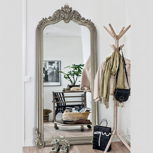 Miroir mural décoratif en bois sculpté Smart Art, motif floral, design texturé argenté, pour salon, en bois d'ingénierie - Product Image 4