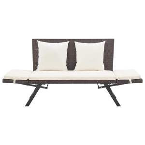 Chaise longue d'extérieur en rotin brun avec coussins blancs crème - Product Image 6